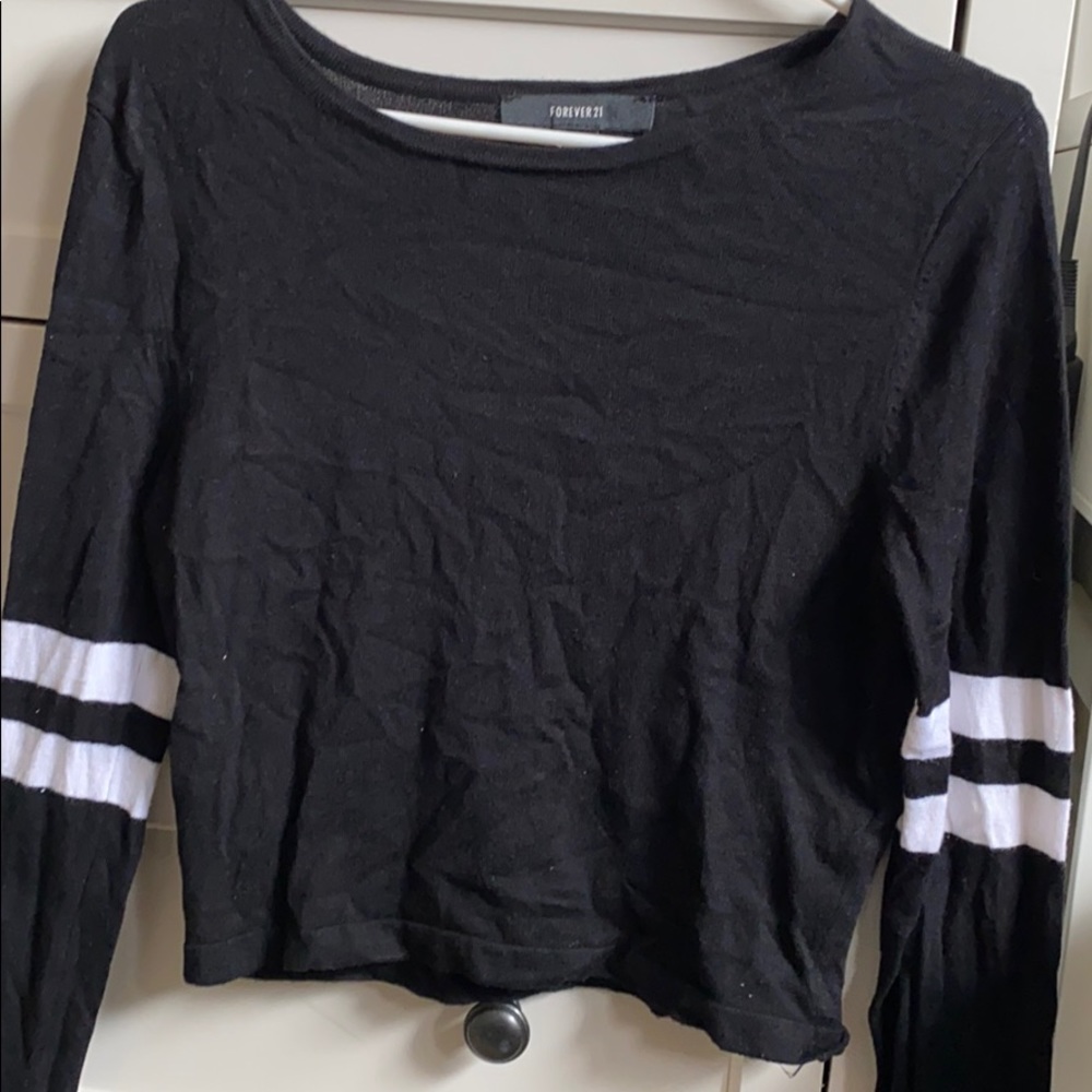 Black long sleeve with white strips